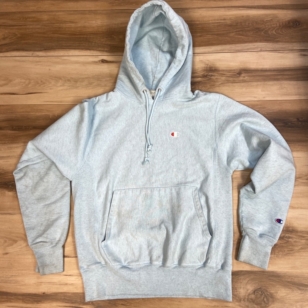 Champion Reverse Weave Hoodie Small Blue Pullover Athletic Light Blue Sweatshirt